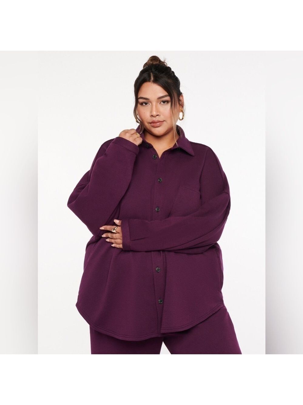 Savage x FENTY Essential Oversized Button Up Shirt Sweater Purple Large